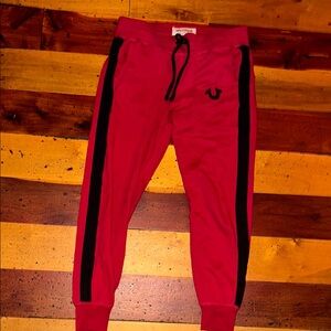 True religion Small Red Joggers with Black Stripes
